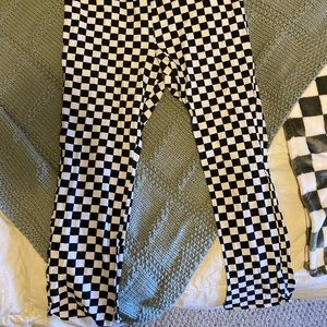 Black and white checker print leggings